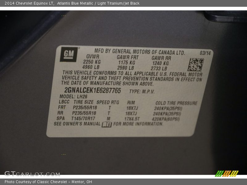 Atlantis Blue Metallic / Light Titanium/Jet Black 2014 Chevrolet Equinox LT