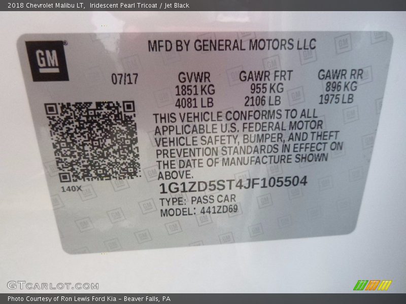 Iridescent Pearl Tricoat / Jet Black 2018 Chevrolet Malibu LT