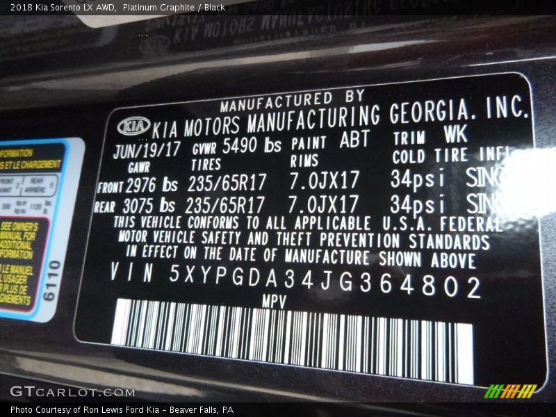 Platinum Graphite / Black 2018 Kia Sorento LX AWD