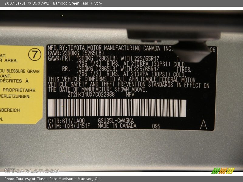 Bamboo Green Pearl / Ivory 2007 Lexus RX 350 AWD