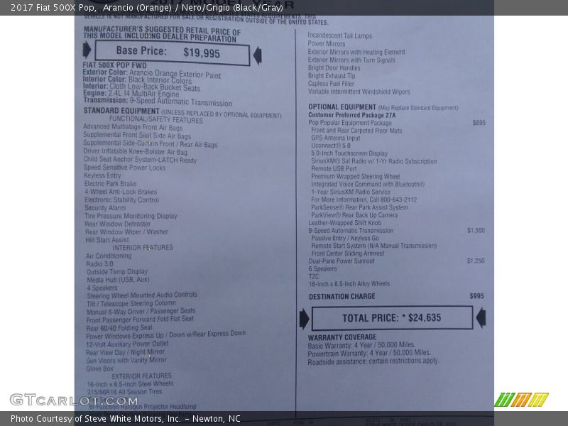 Arancio (Orange) / Nero/Grigio (Black/Gray) 2017 Fiat 500X Pop