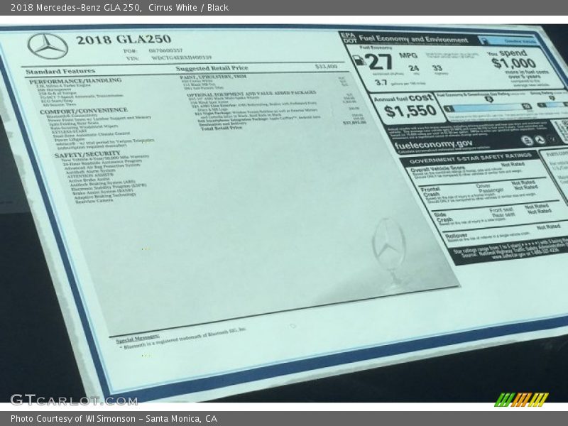 Cirrus White / Black 2018 Mercedes-Benz GLA 250