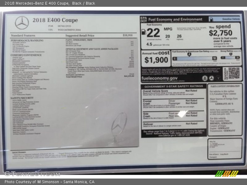Black / Black 2018 Mercedes-Benz E 400 Coupe
