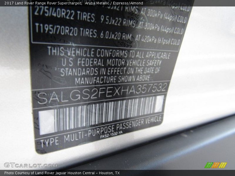 Aruba Metallic / Espresso/Almond 2017 Land Rover Range Rover Supercharged