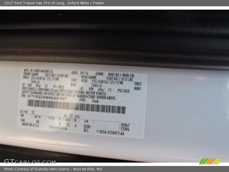 Oxford White / Pewter 2017 Ford Transit Van 250 LR Long