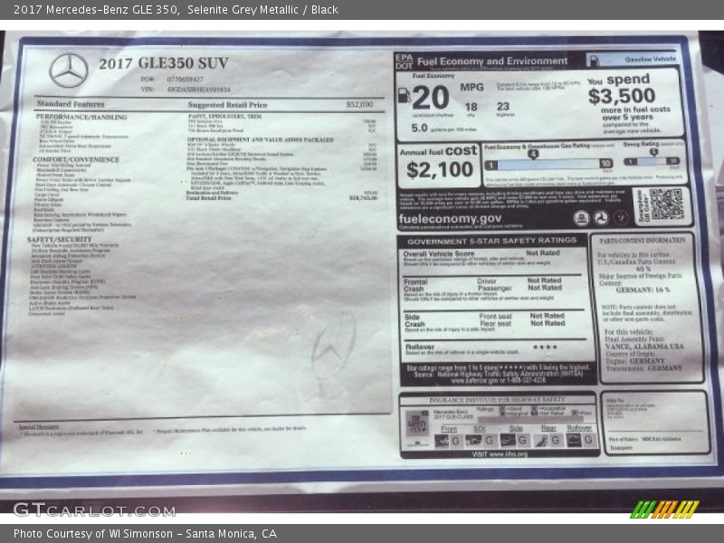 Selenite Grey Metallic / Black 2017 Mercedes-Benz GLE 350