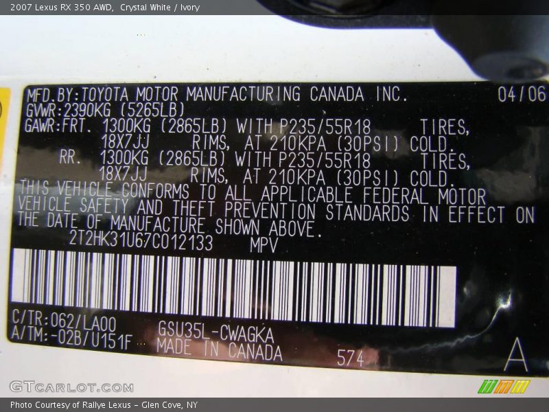 Crystal White / Ivory 2007 Lexus RX 350 AWD