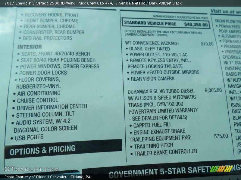 Silver Ice Metallic / Dark Ash/Jet Black 2017 Chevrolet Silverado 2500HD Work Truck Crew Cab 4x4