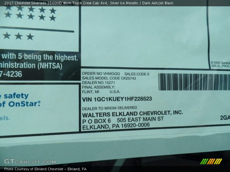 Silver Ice Metallic / Dark Ash/Jet Black 2017 Chevrolet Silverado 2500HD Work Truck Crew Cab 4x4