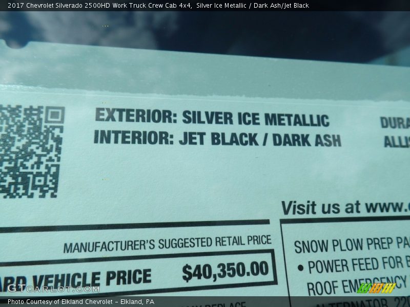 Silver Ice Metallic / Dark Ash/Jet Black 2017 Chevrolet Silverado 2500HD Work Truck Crew Cab 4x4