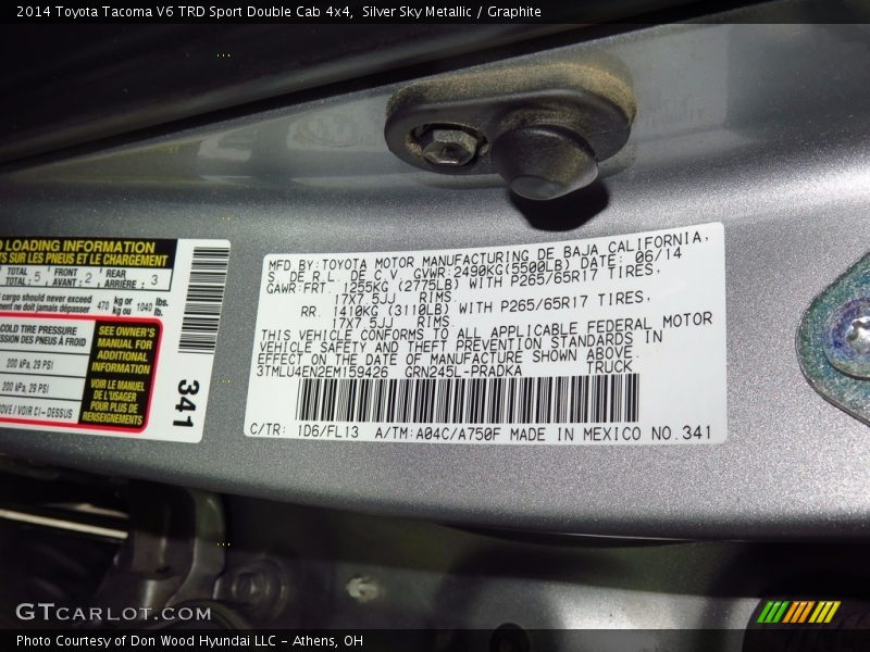 Silver Sky Metallic / Graphite 2014 Toyota Tacoma V6 TRD Sport Double Cab 4x4