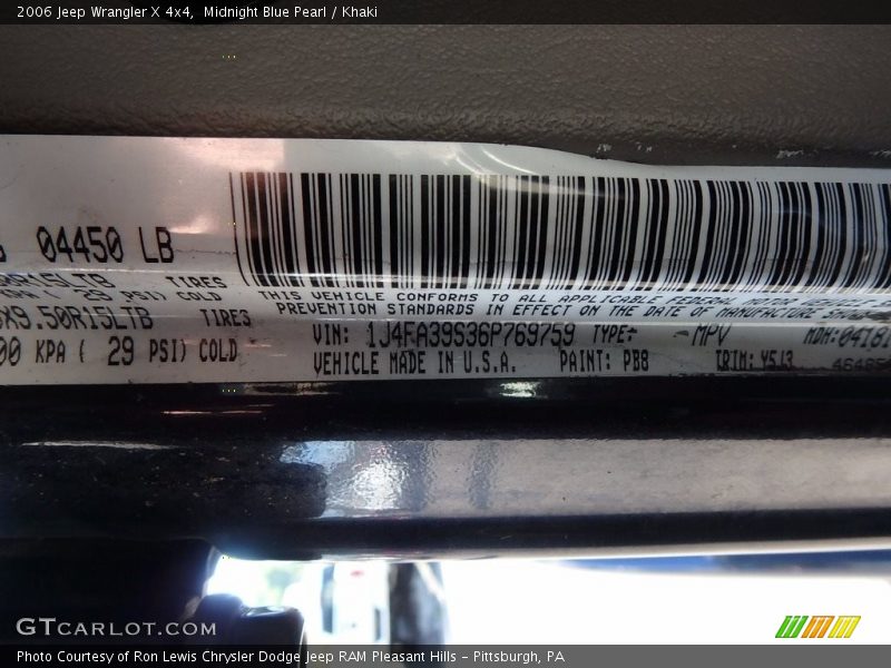 Midnight Blue Pearl / Khaki 2006 Jeep Wrangler X 4x4