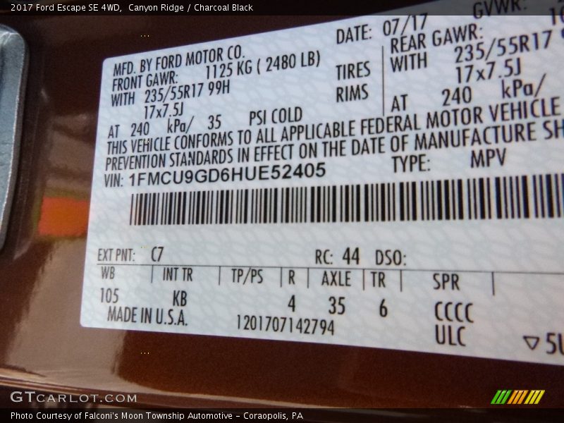 Canyon Ridge / Charcoal Black 2017 Ford Escape SE 4WD