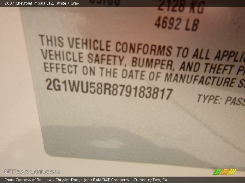 White / Gray 2007 Chevrolet Impala LTZ