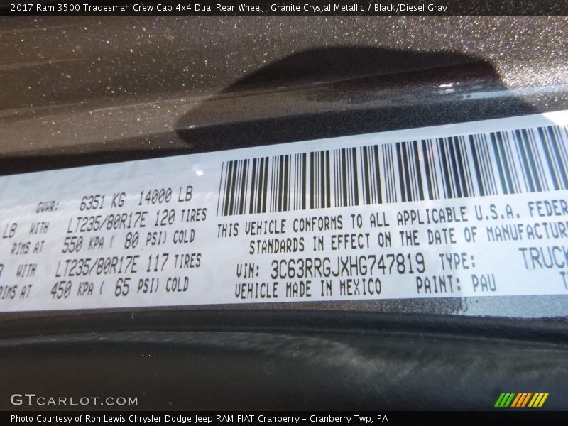 Granite Crystal Metallic / Black/Diesel Gray 2017 Ram 3500 Tradesman Crew Cab 4x4 Dual Rear Wheel