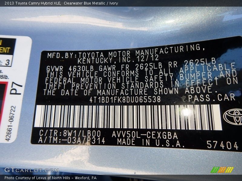 Clearwater Blue Metallic / Ivory 2013 Toyota Camry Hybrid XLE