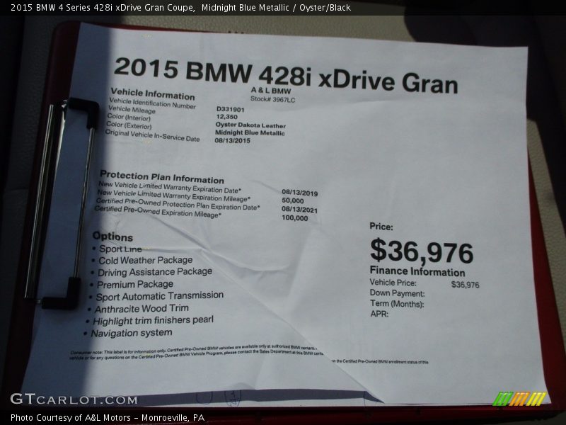 Midnight Blue Metallic / Oyster/Black 2015 BMW 4 Series 428i xDrive Gran Coupe