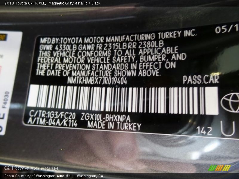 Magnetic Gray Metallic / Black 2018 Toyota C-HR XLE