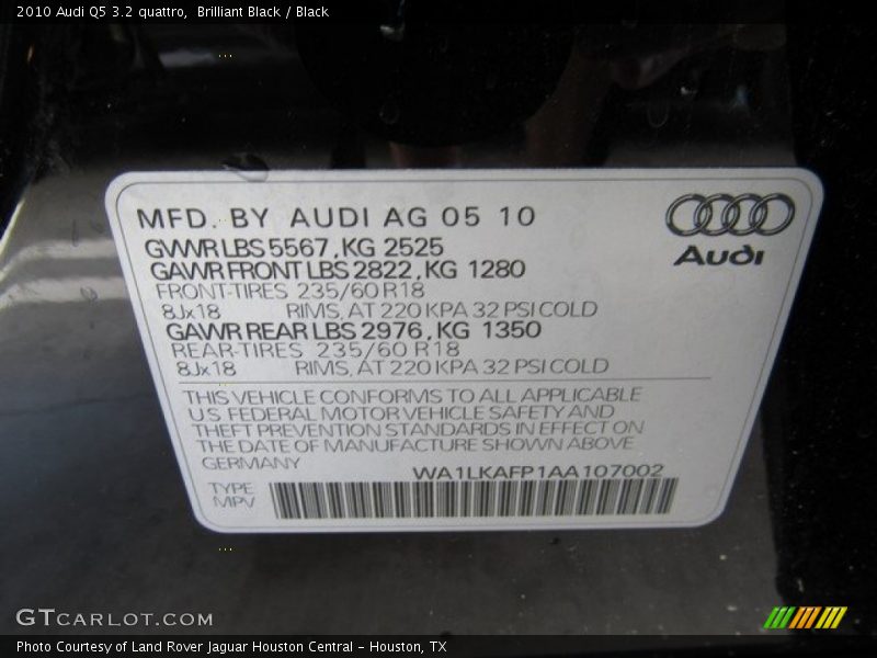 Brilliant Black / Black 2010 Audi Q5 3.2 quattro
