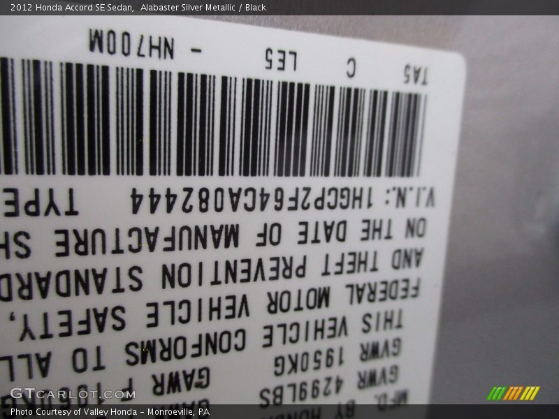 Alabaster Silver Metallic / Black 2012 Honda Accord SE Sedan