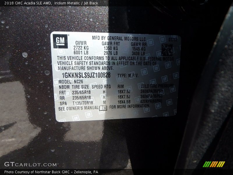 Iridium Metallic / Jet Black 2018 GMC Acadia SLE AWD