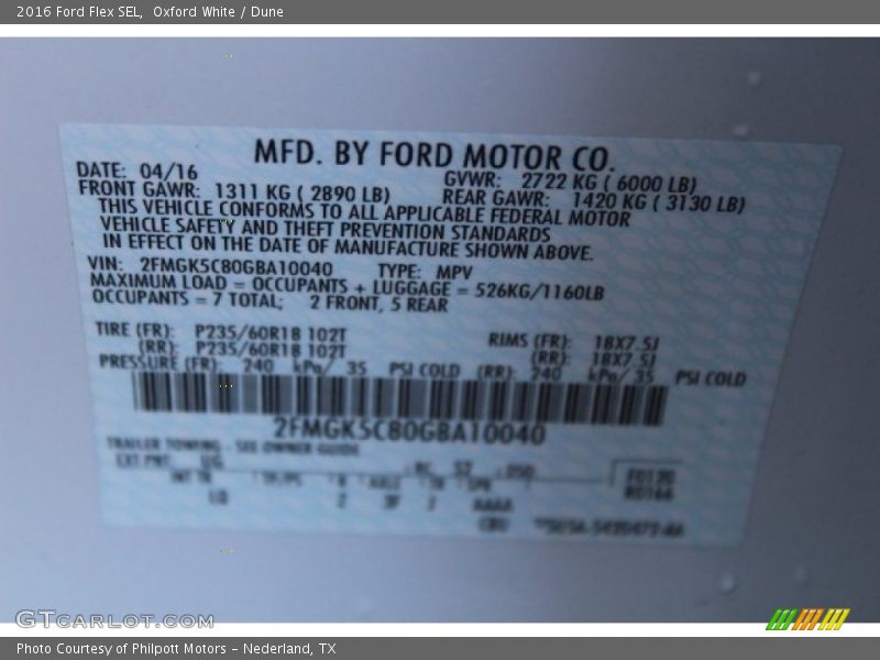 Oxford White / Dune 2016 Ford Flex SEL