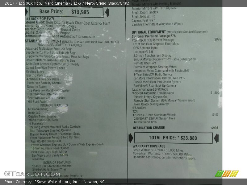 Nero Cinema (Black) / Nero/Grigio (Black/Gray) 2017 Fiat 500X Pop