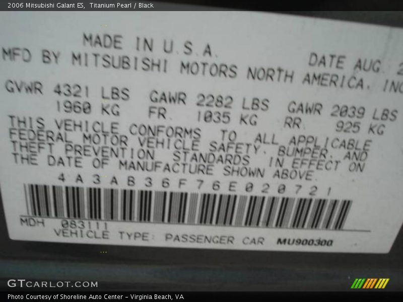 Titanium Pearl / Black 2006 Mitsubishi Galant ES