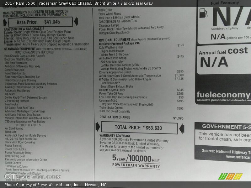 Bright White / Black/Diesel Gray 2017 Ram 5500 Tradesman Crew Cab Chassis