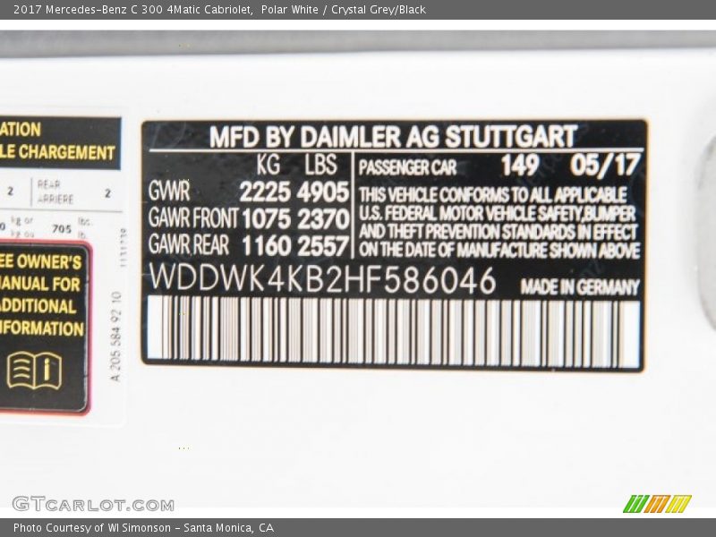 Polar White / Crystal Grey/Black 2017 Mercedes-Benz C 300 4Matic Cabriolet