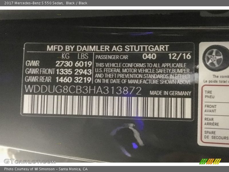 Black / Black 2017 Mercedes-Benz S 550 Sedan