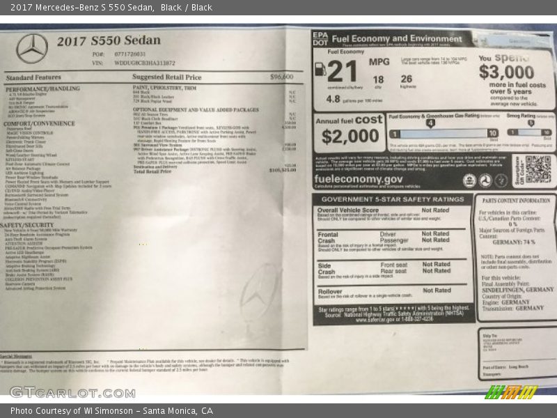 Black / Black 2017 Mercedes-Benz S 550 Sedan