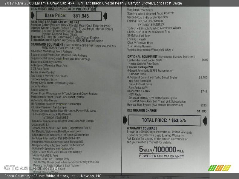 Brilliant Black Crystal Pearl / Canyon Brown/Light Frost Beige 2017 Ram 3500 Laramie Crew Cab 4x4