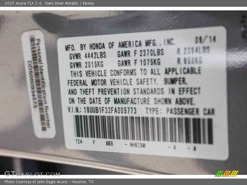 Slate Silver Metallic / Ebony 2015 Acura TLX 2.4