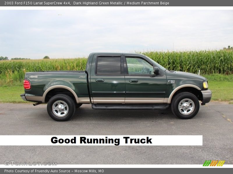 Dark Highland Green Metallic / Medium Parchment Beige 2003 Ford F150 Lariat SuperCrew 4x4