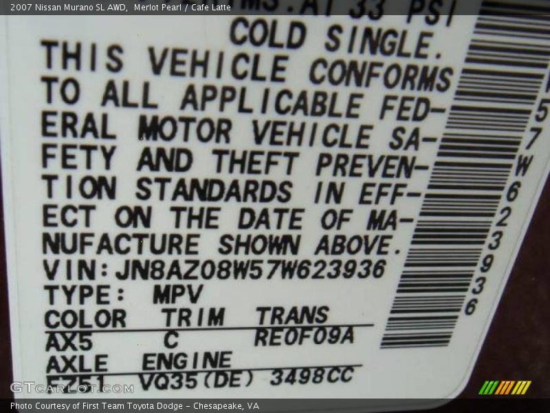 Merlot Pearl / Cafe Latte 2007 Nissan Murano SL AWD