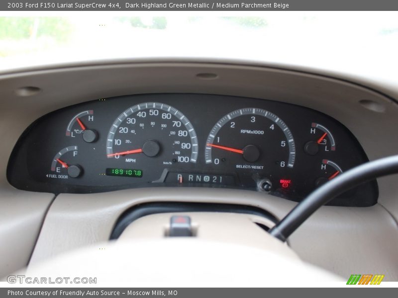 Dark Highland Green Metallic / Medium Parchment Beige 2003 Ford F150 Lariat SuperCrew 4x4