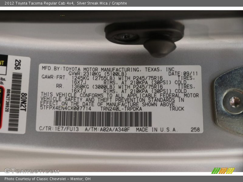 Silver Streak Mica / Graphite 2012 Toyota Tacoma Regular Cab 4x4