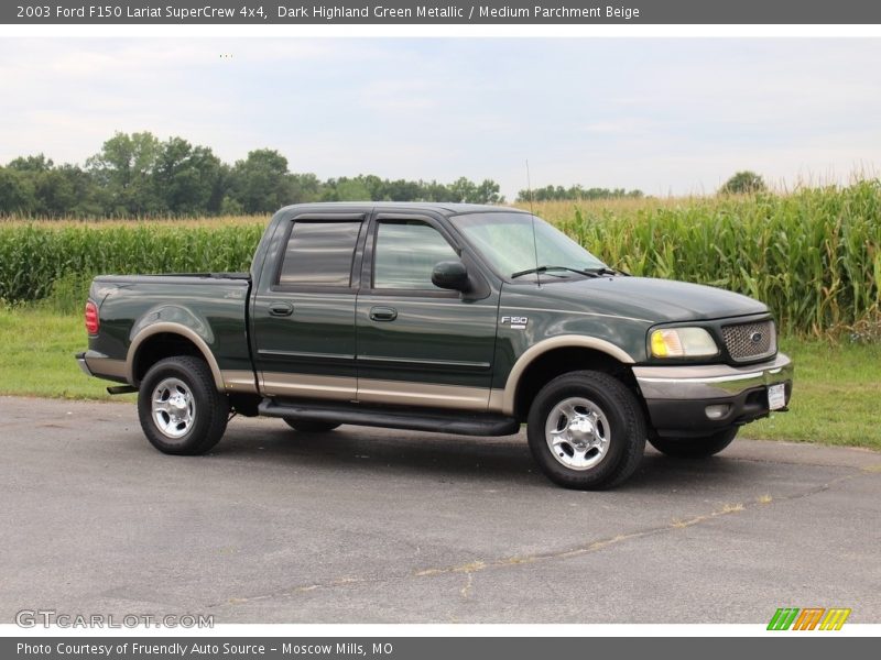 Dark Highland Green Metallic / Medium Parchment Beige 2003 Ford F150 Lariat SuperCrew 4x4