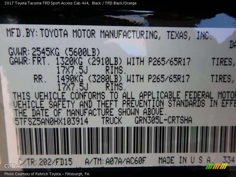Black / TRD Black/Orange 2017 Toyota Tacoma TRD Sport Access Cab 4x4