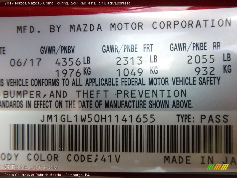 Soul Red Metallic / Black/Espresso 2017 Mazda Mazda6 Grand Touring