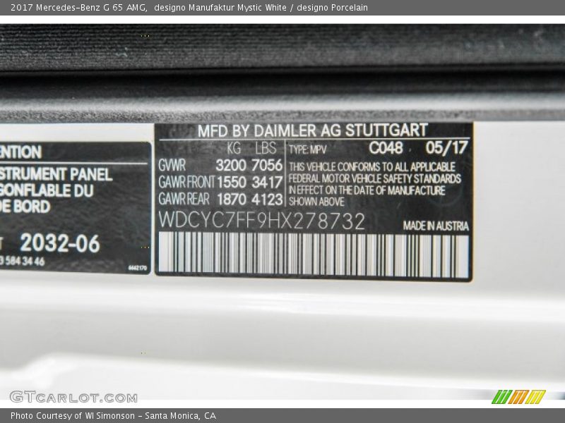 2017 G 65 AMG designo Manufaktur Mystic White Color Code 048
