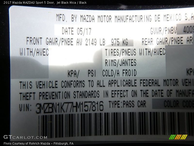Jet Black Mica / Black 2017 Mazda MAZDA3 Sport 5 Door
