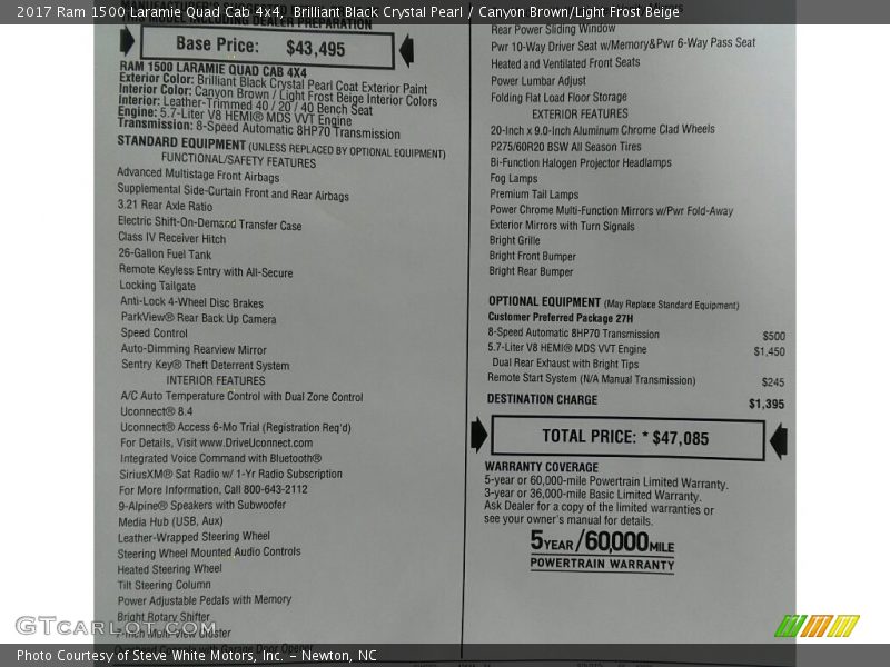 Brilliant Black Crystal Pearl / Canyon Brown/Light Frost Beige 2017 Ram 1500 Laramie Quad Cab 4x4