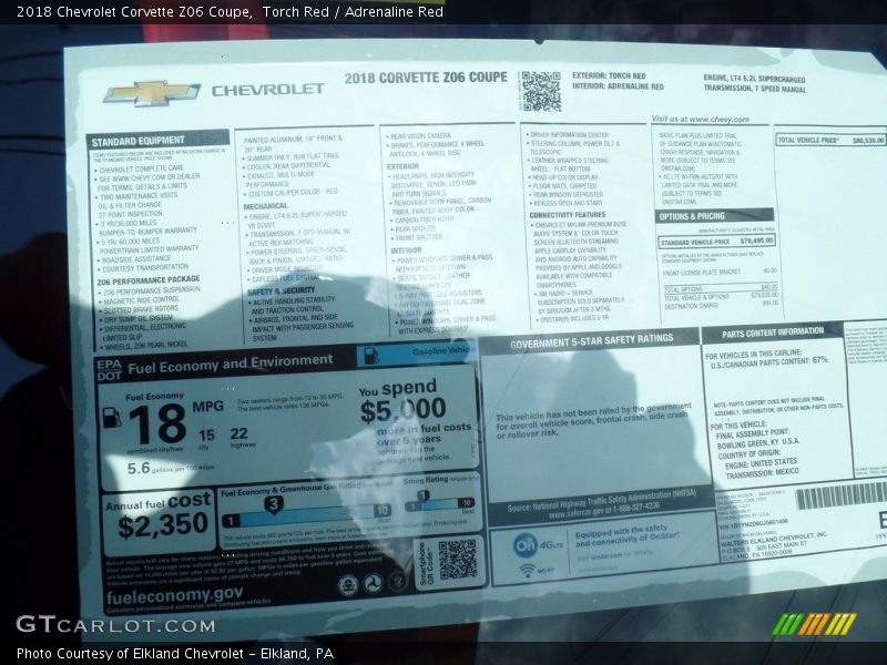 Torch Red / Adrenaline Red 2018 Chevrolet Corvette Z06 Coupe