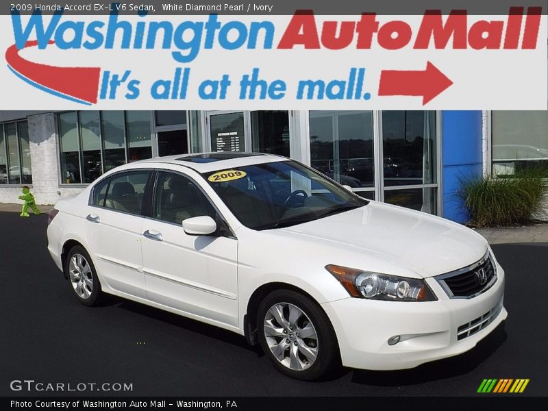 White Diamond Pearl / Ivory 2009 Honda Accord EX-L V6 Sedan