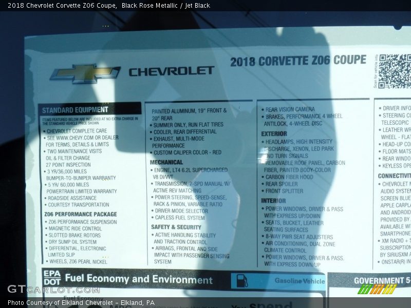  2018 Corvette Z06 Coupe Window Sticker
