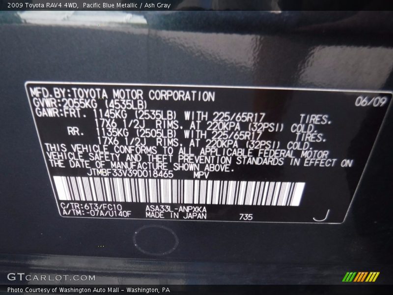 Pacific Blue Metallic / Ash Gray 2009 Toyota RAV4 4WD