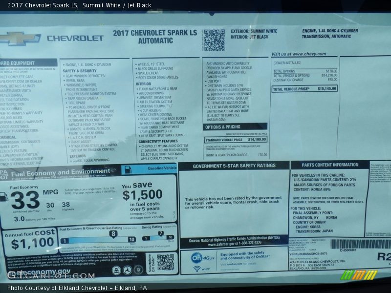 Summit White / Jet Black 2017 Chevrolet Spark LS