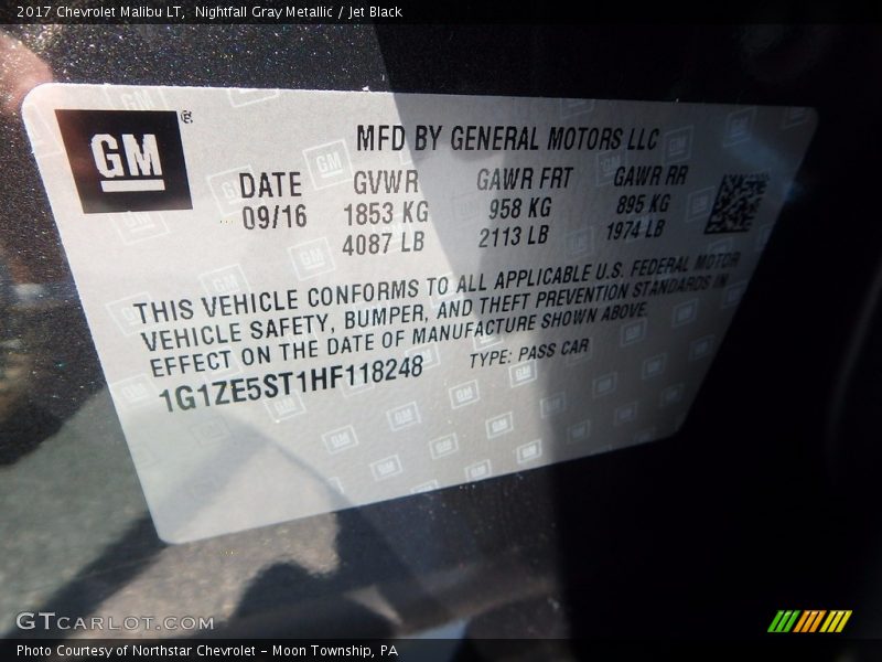 Nightfall Gray Metallic / Jet Black 2017 Chevrolet Malibu LT